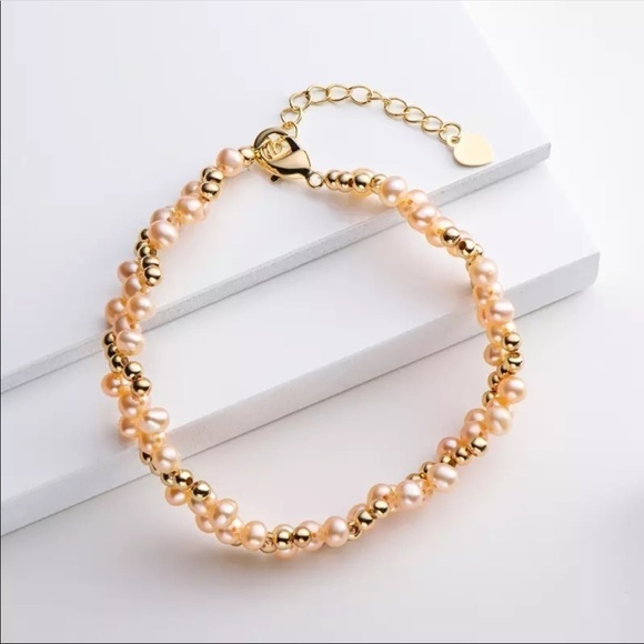14K Gold Filled layered Bracelet 4-5mm Pink Pearl hypoallergenic tarnish free - Picture 3 of 7